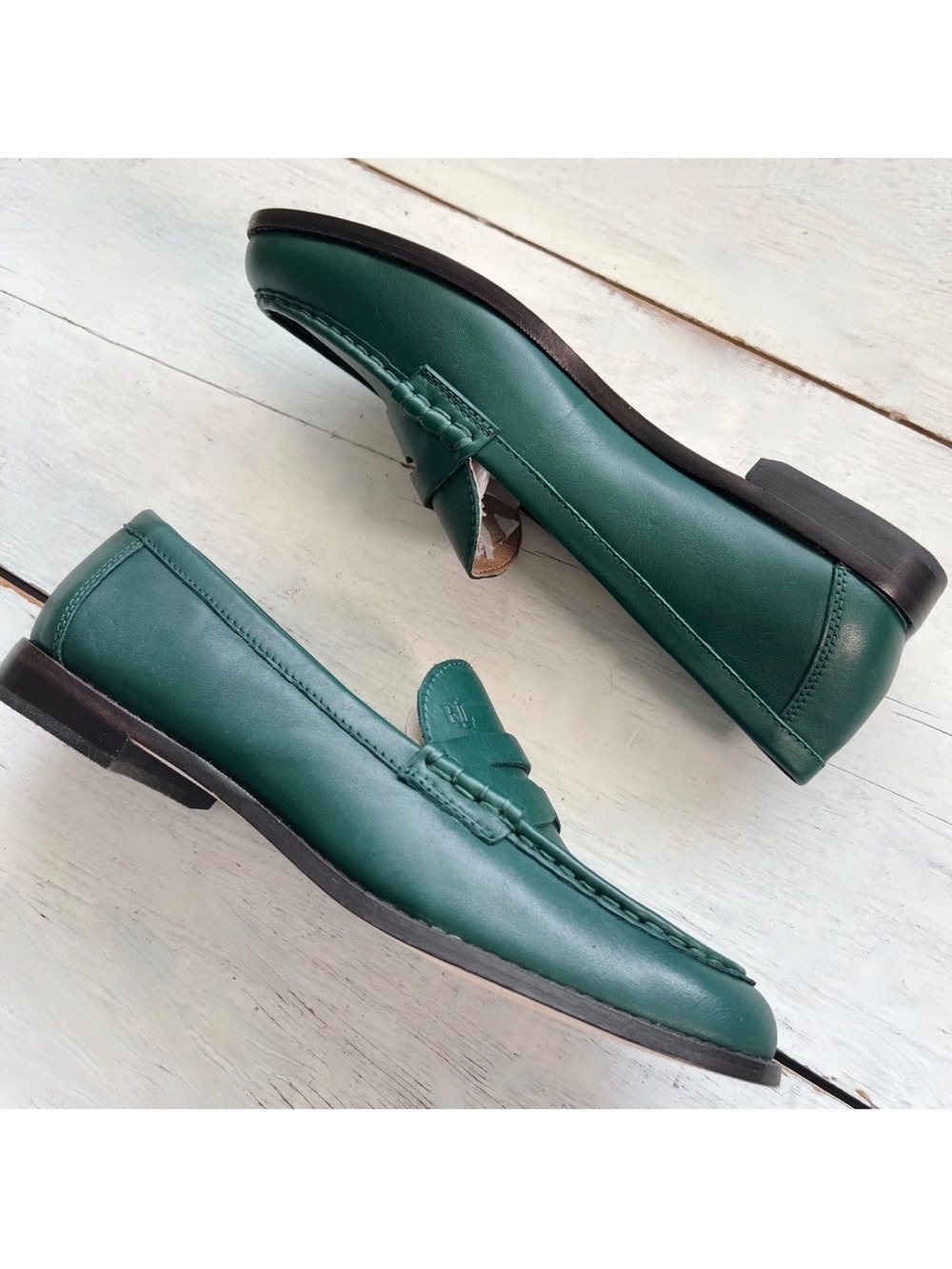 Ralph Lauren Wynnie Leather Women's Penny Loafer Shoe Sz 9 Season Green Holiday - Picture 8 of 15